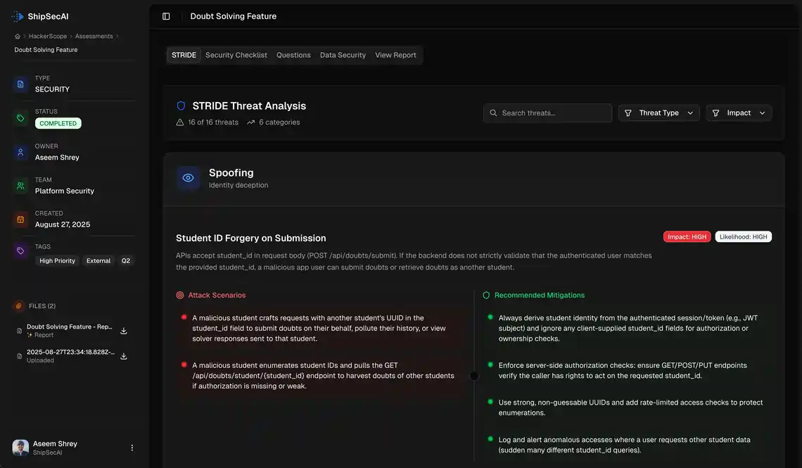 STRIDE Analysis Screenshot